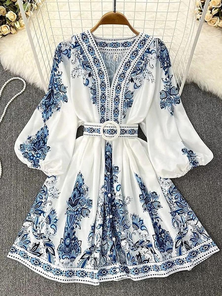 VIANELA™ - V-HALS MINI-JURK MET LANGE MOUWEN