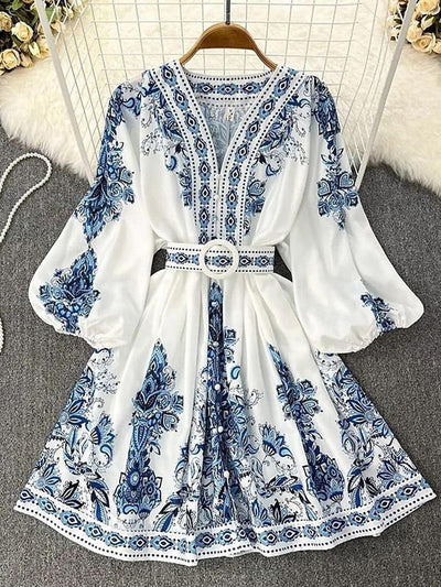 VIANELA™ - V-HALS MINI-JURK MET LANGE MOUWEN