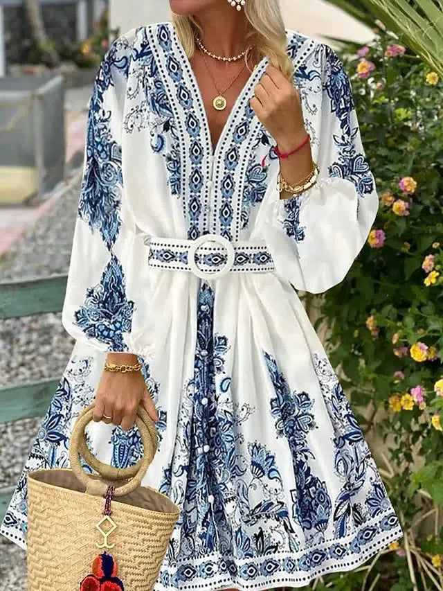 VIANELA™ - V-HALS MINI-JURK MET LANGE MOUWEN