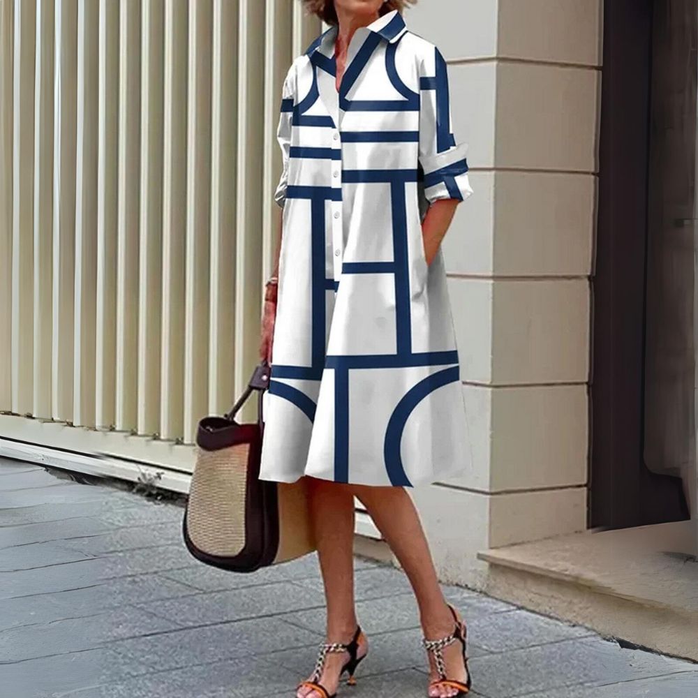 MIROSA™ - MIDI-JURK MET STREEPJESPRINT & KRAAG