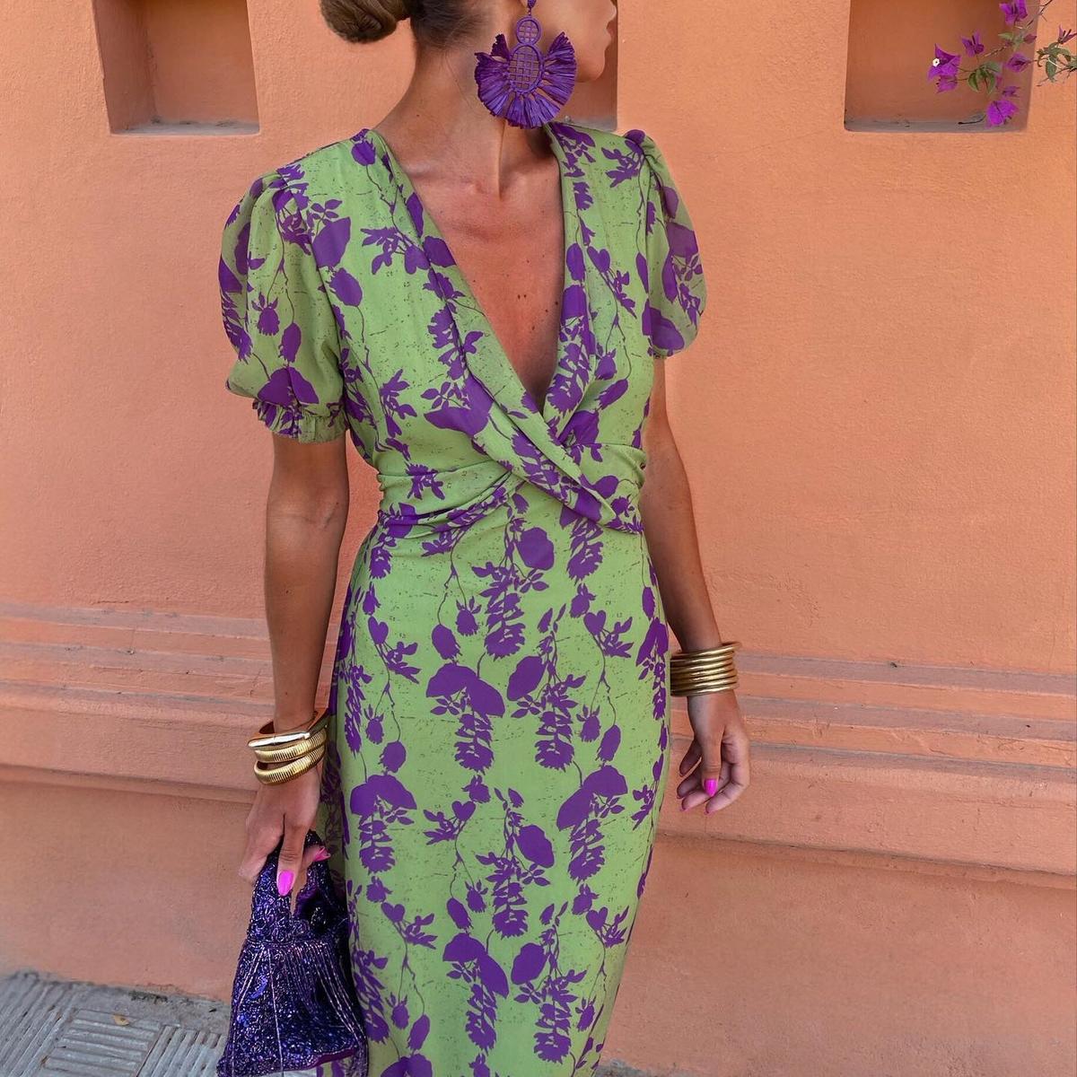 CHLOISE™ - V-HALS KORTE MOUW MAXI-JURK