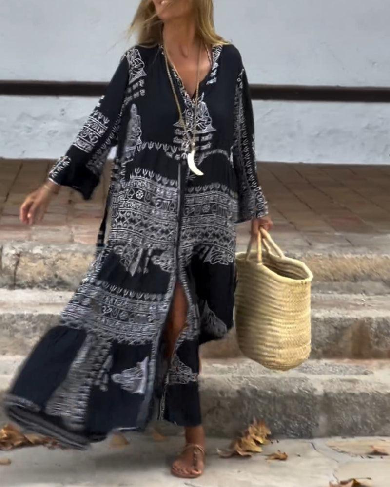 DIORA™ - V-HALS MAXI-JURK MET BELLMOUWEN