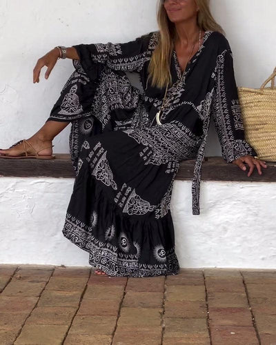 DIORA™ - V-HALS MAXI-JURK MET BELLMOUWEN