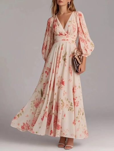 ARNELIA™ - BLOEMENPRINT V-HALS MAXI-JURK