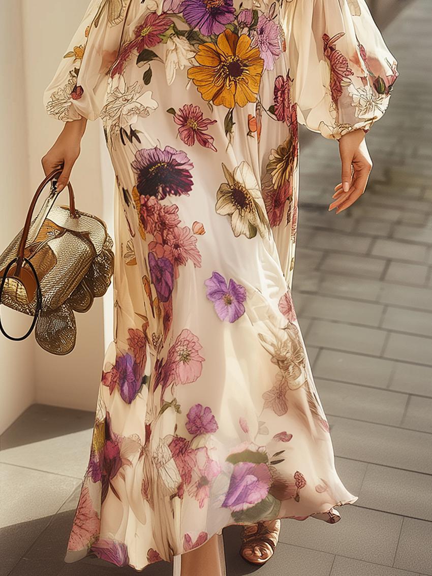 SORETA™ - BLOEMENPRINT MAXI-JURK MET RONDE HALS