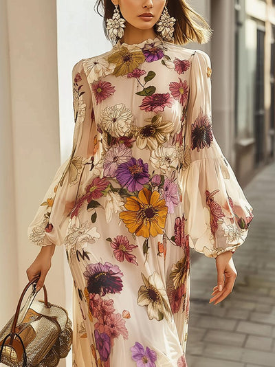 SORETA™ - BLOEMENPRINT MAXI-JURK MET RONDE HALS