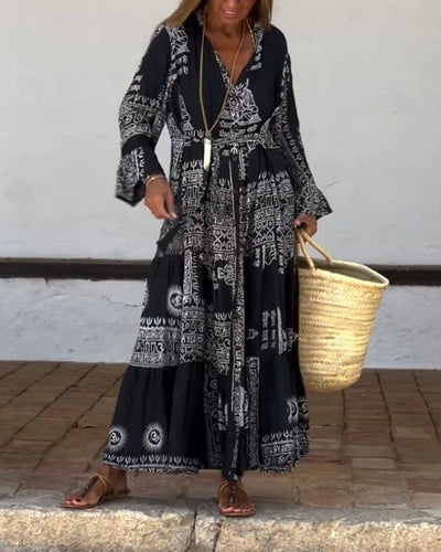 DIORA™ - V-HALS MAXI-JURK MET BELLMOUWEN