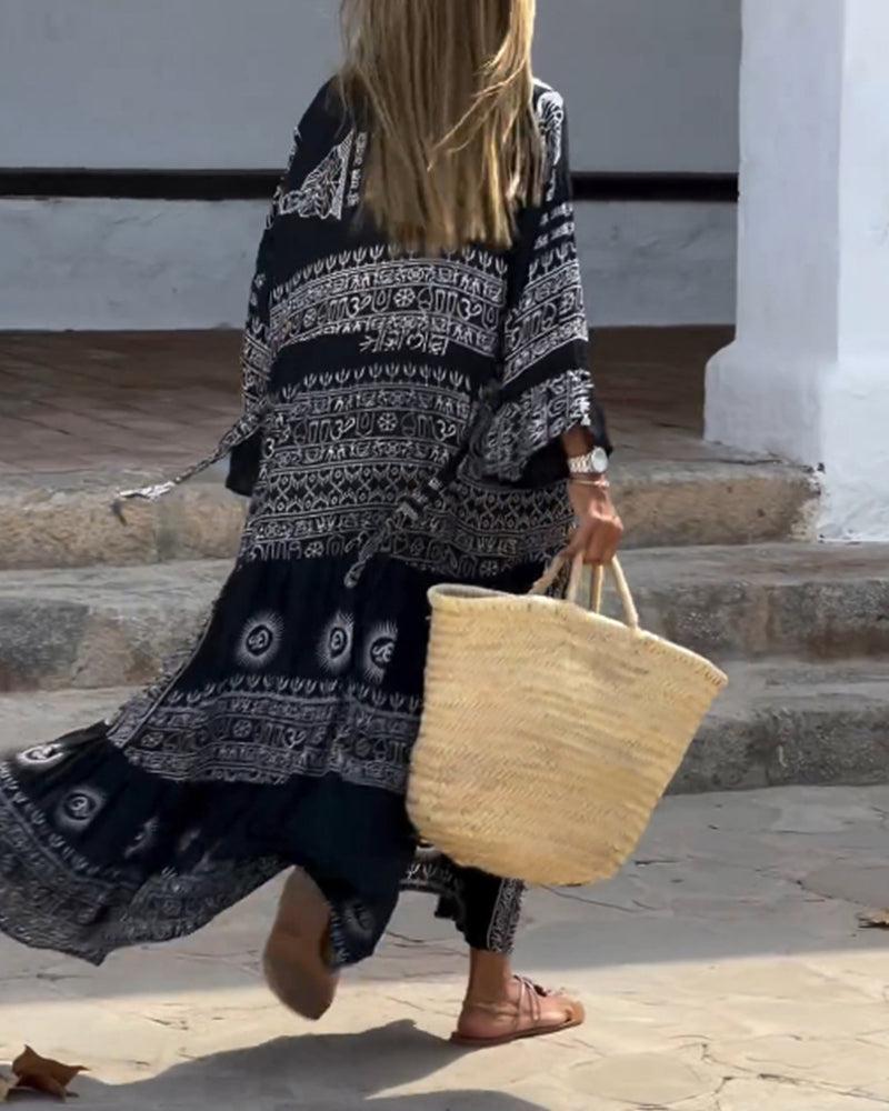 DIORA™ - V-HALS MAXI-JURK MET BELLMOUWEN