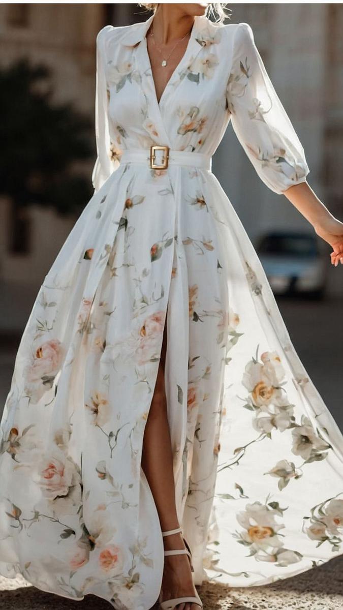 MARALENA™ - VINTAGE MAXI-JURK MET KRAAG